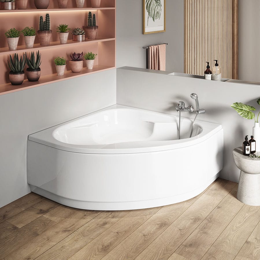 Bồn tắm góc cũng là một sự lựa chọn cho phòng tắm, vệ sinh có diện tích nhỏ