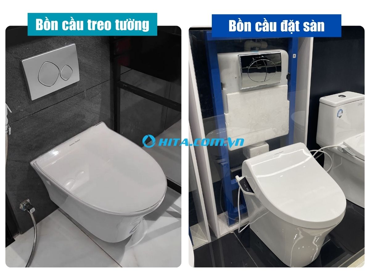 2 kiểu bồn cầu treo tường hoặc đặt s&agrave;n c&oacute; k&eacute;t nước &acirc;m tường
