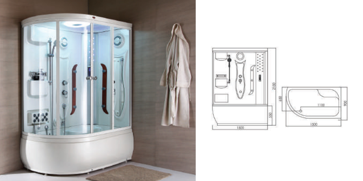Phòng tắm massage xông hơi đặt góc phải MANHATTAN M8816