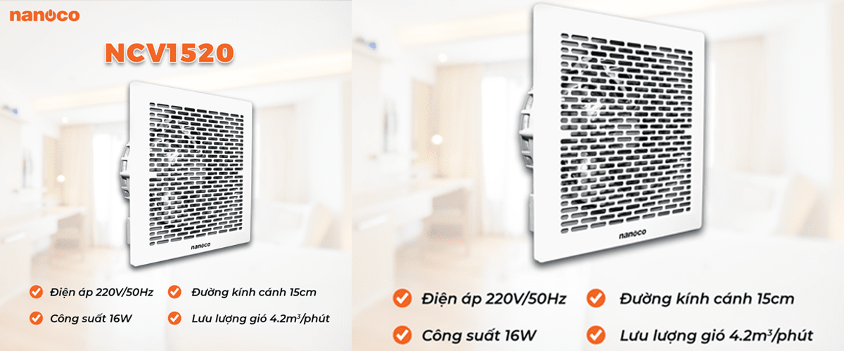 Mẫu quạt hút âm trần không có ống dẫn với đường kính cánh 15cm