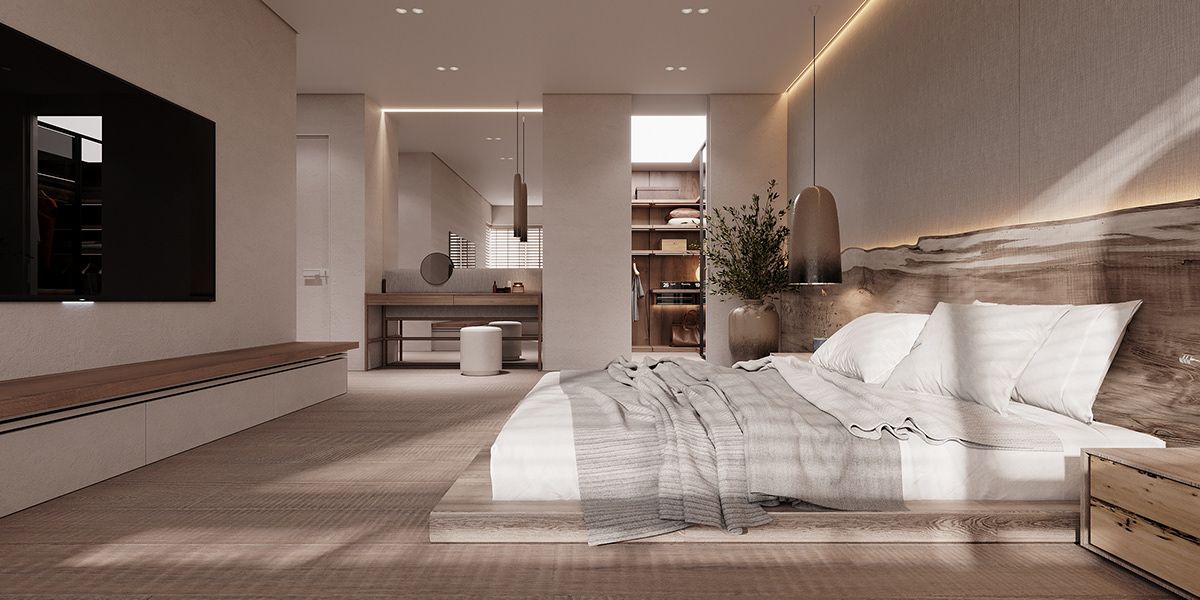 Khoảng cách vừa phải giữa đèn dây LED vàng giúp phòng ngủ thoáng hơn