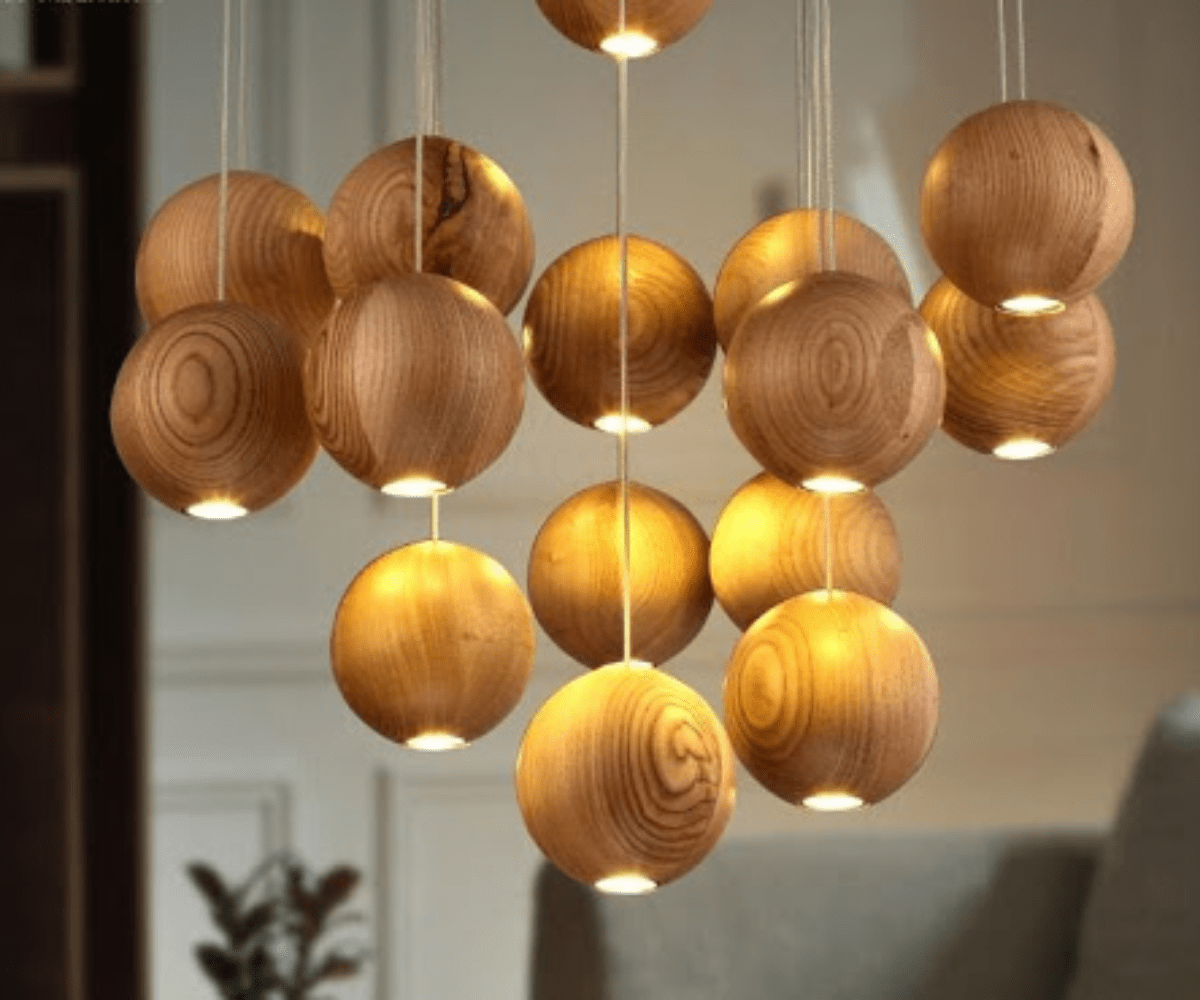 Đèn thả trần bàn ăn bằng gỗ ấm áp