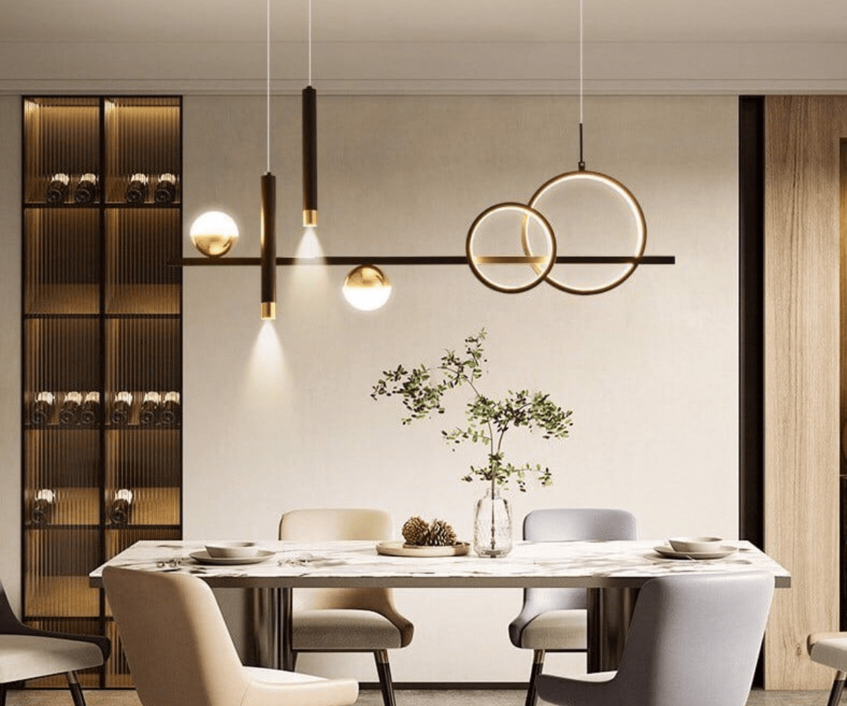 Đèn thả trần bàn ăn dài sang trọng