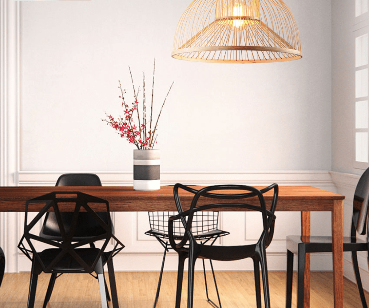 Mẫu đèn thả trần mây tre mộc mạc, gần gũi