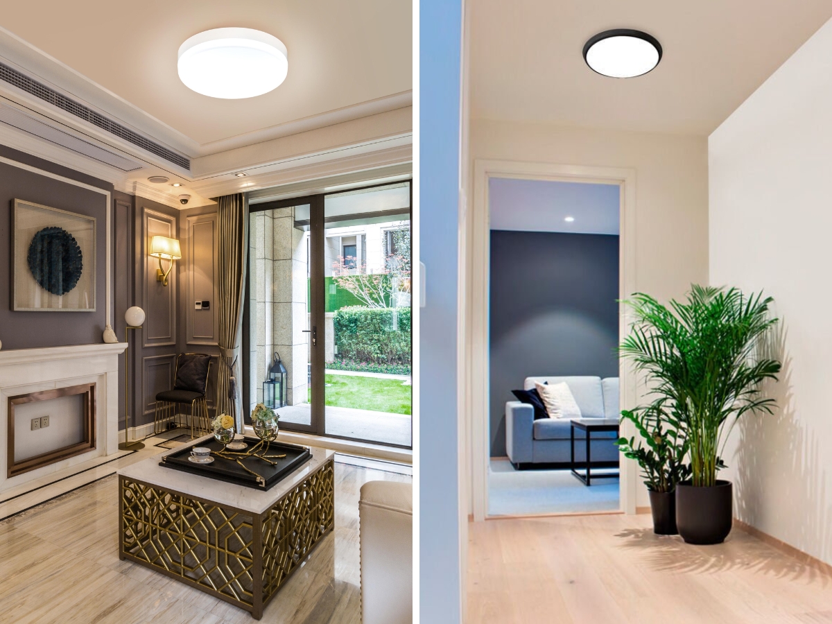 Đèn ốp trần thường được lắp đặt tại vị trí chính giữa căn phòng để vừa làm điểm nhấn ấn tượng vừa phân bổ được nguồn sáng lan tỏa khắp không gian