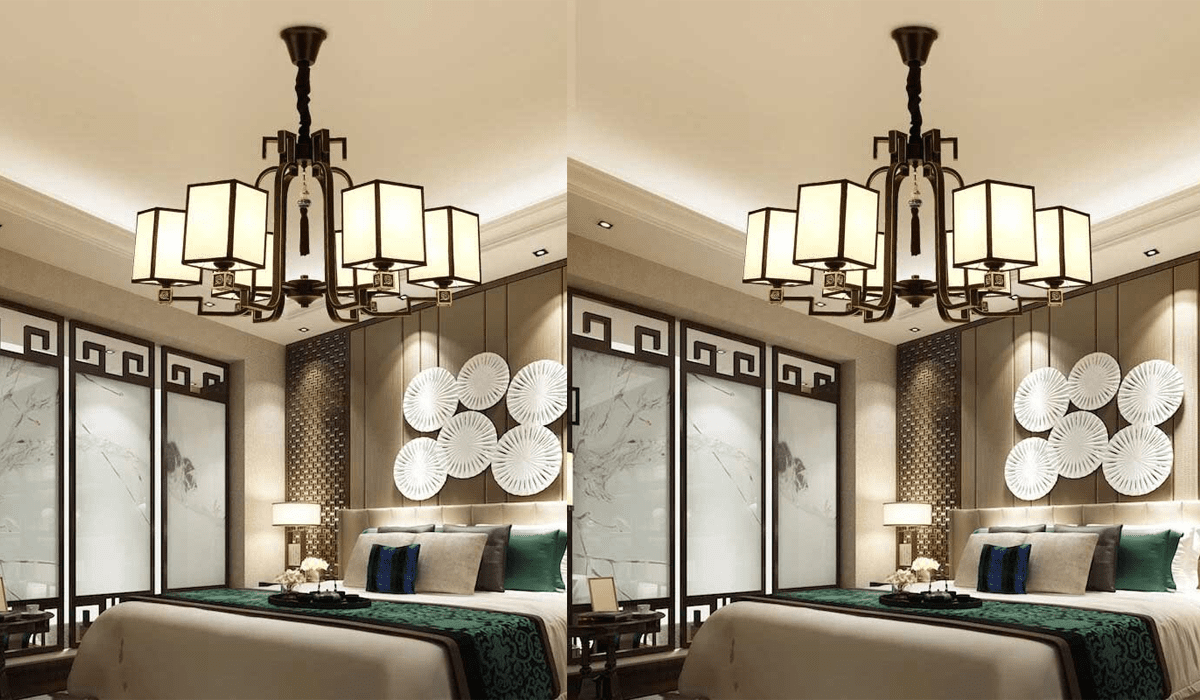 Đèn thả chất liệu giấy trong phòng ngủ phong cách Đông Dương