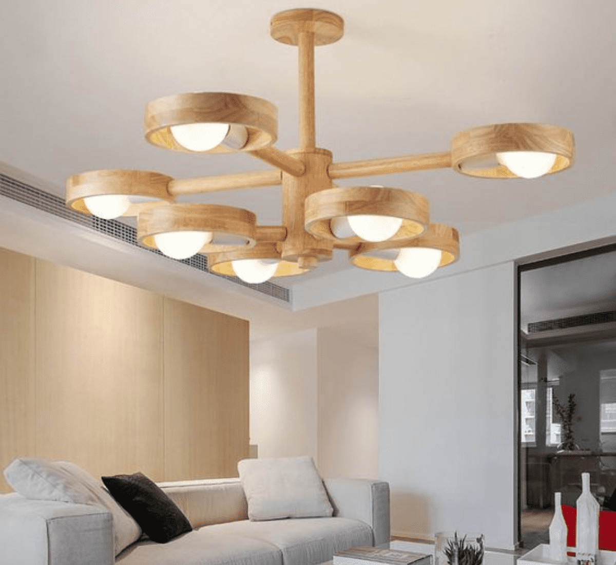 Đèn trang trí trần bằng gỗ có nguồn ánh sáng ấm áp