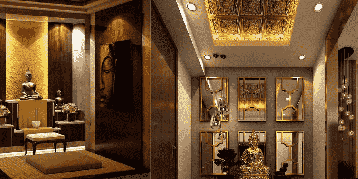 Phòng thờ với nội thất cổ điển nhiều chất liệu gỗ