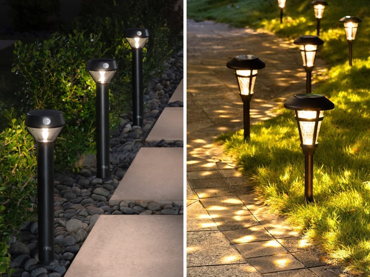 Trụ đèn trang trí sân vườn sử dụng năng lượng mặt trời thường được cắm dọc theo 2 bên của lối đi