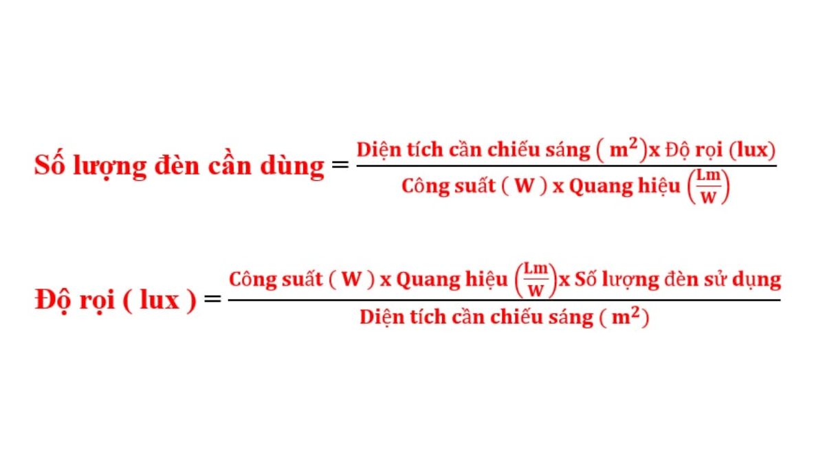 C&ocirc;ng thức t&iacute;nh độ rọi ti&ecirc;u chuẩn