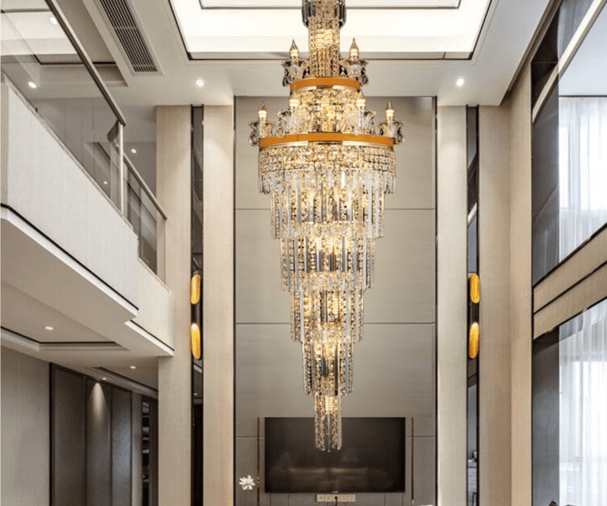 Đèn thả trần phòng khách thông tầng sang trọng