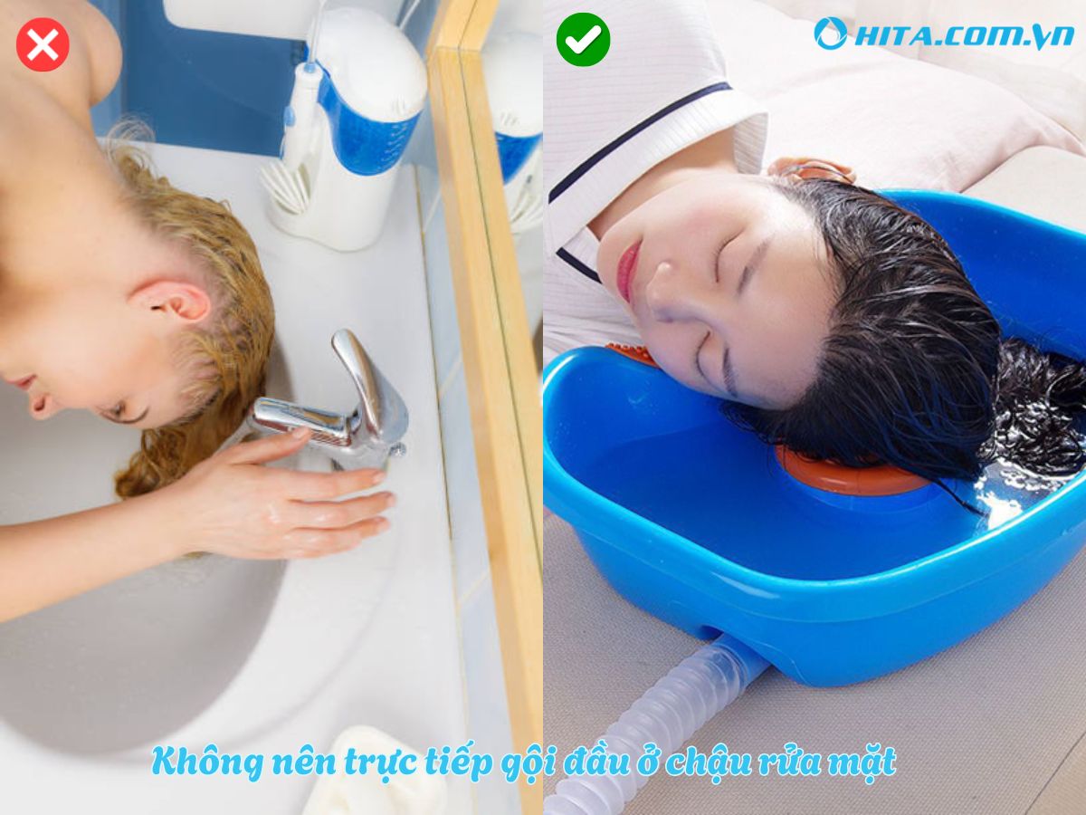 Kh&ocirc;ng n&ecirc;n gội đầu trực tiếp ở bồn rửa mặt