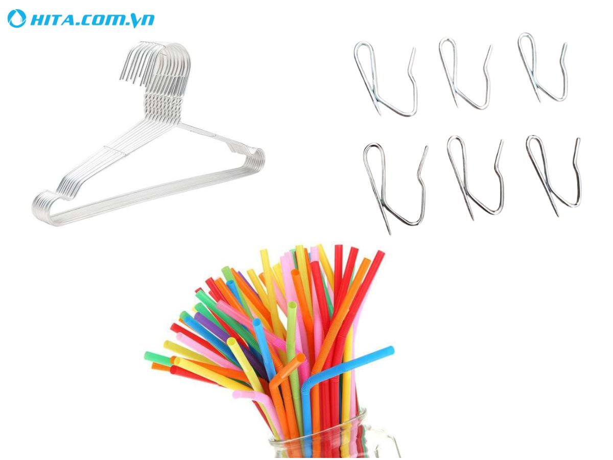 Một số vật dụng quen thuộc c&oacute; thể l&agrave;m dụng cụ tự chế để th&ocirc;ng nghẹt lavabo