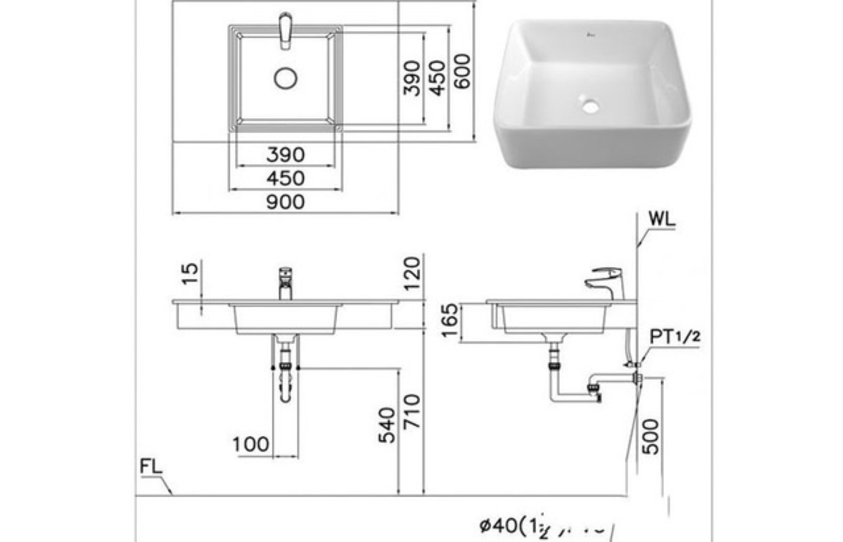 Kích thước chuẩn lavabo vuông