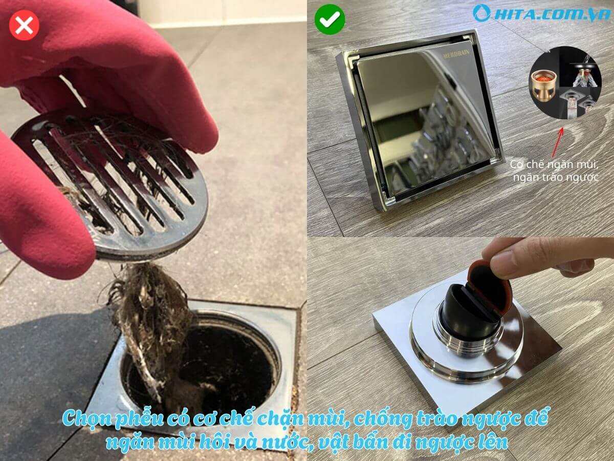 Sử dụng phễu c&oacute; khả năng chống tr&agrave;o ngược, chống m&ugrave;i