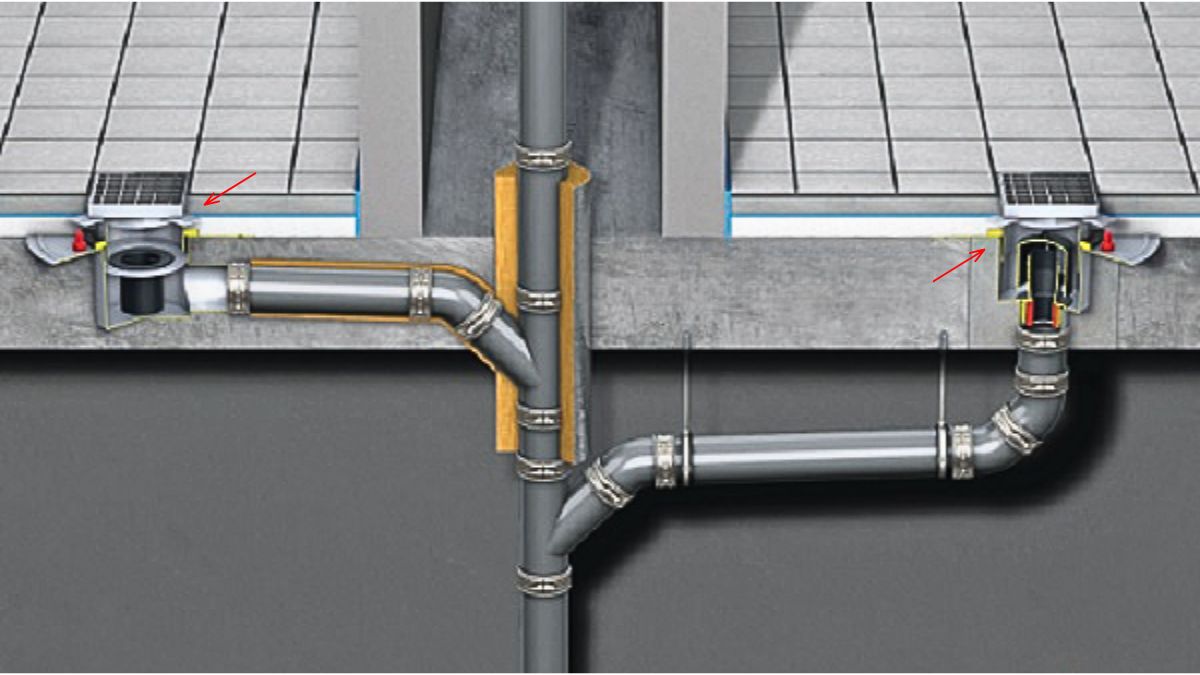 Phễu tho&aacute;t s&agrave;n phải được nối thẳng với đường ống tho&aacute;t