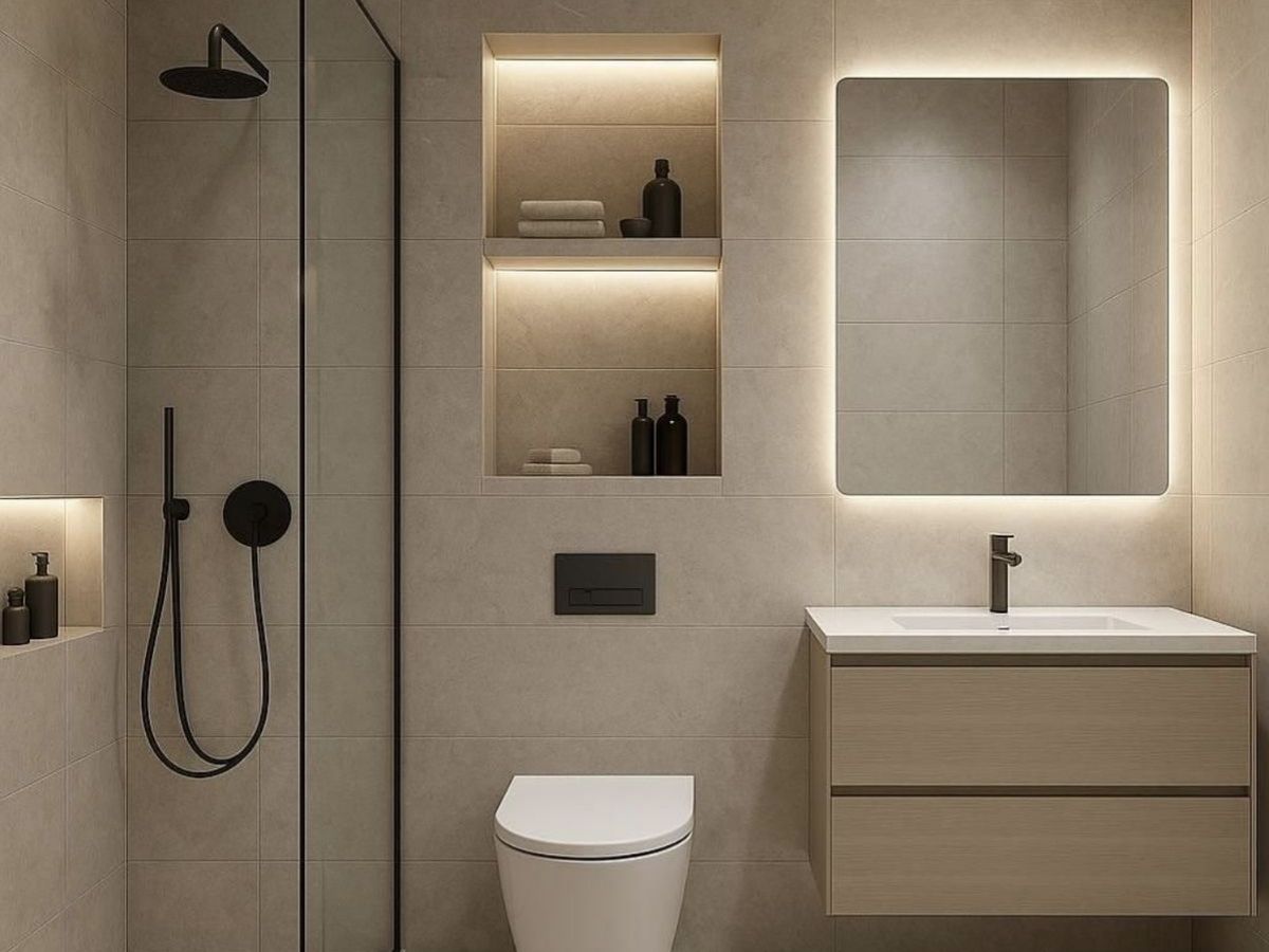 Gắn đ&egrave;n LED cho hốc &acirc;m tường gi&uacute;p n&acirc;ng tầm kh&ocirc;ng gian ph&ograve;ng tắm