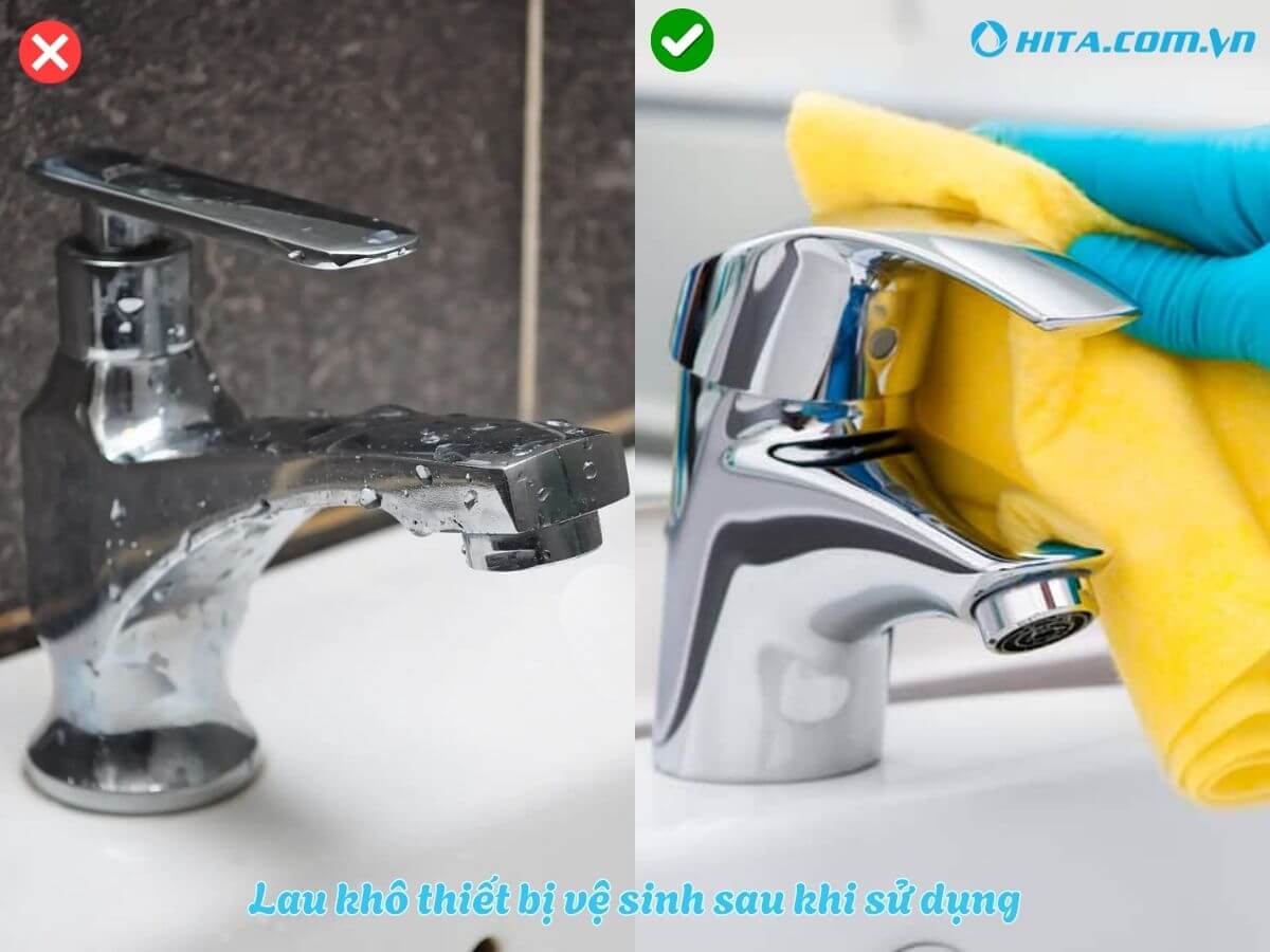 Lau kh&ocirc; thiết bị vệ sinh sau khi sử dụng