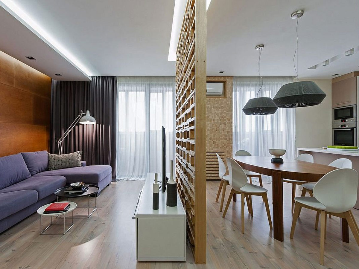 Trong các loại vách ngăn giữa phòng khách và nhà bếp thì việc sử dụng vách ngăn gỗ được xem là giải pháp hoàn hảo nhất