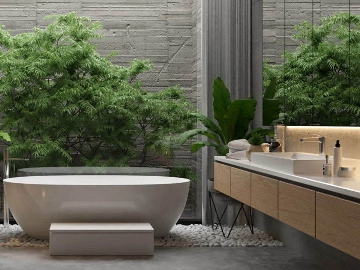 Việc bố trí thêm một tấm gương dài trên tường giúp mang lại cảm giác rộng rãi và bắt mắt