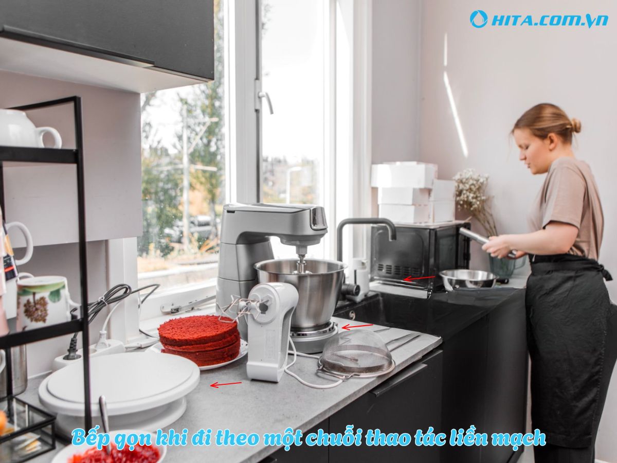 Bếp gọn l&agrave; kết quả của d&ograve;ng thao t&aacute;c hợp l&yacute; 1