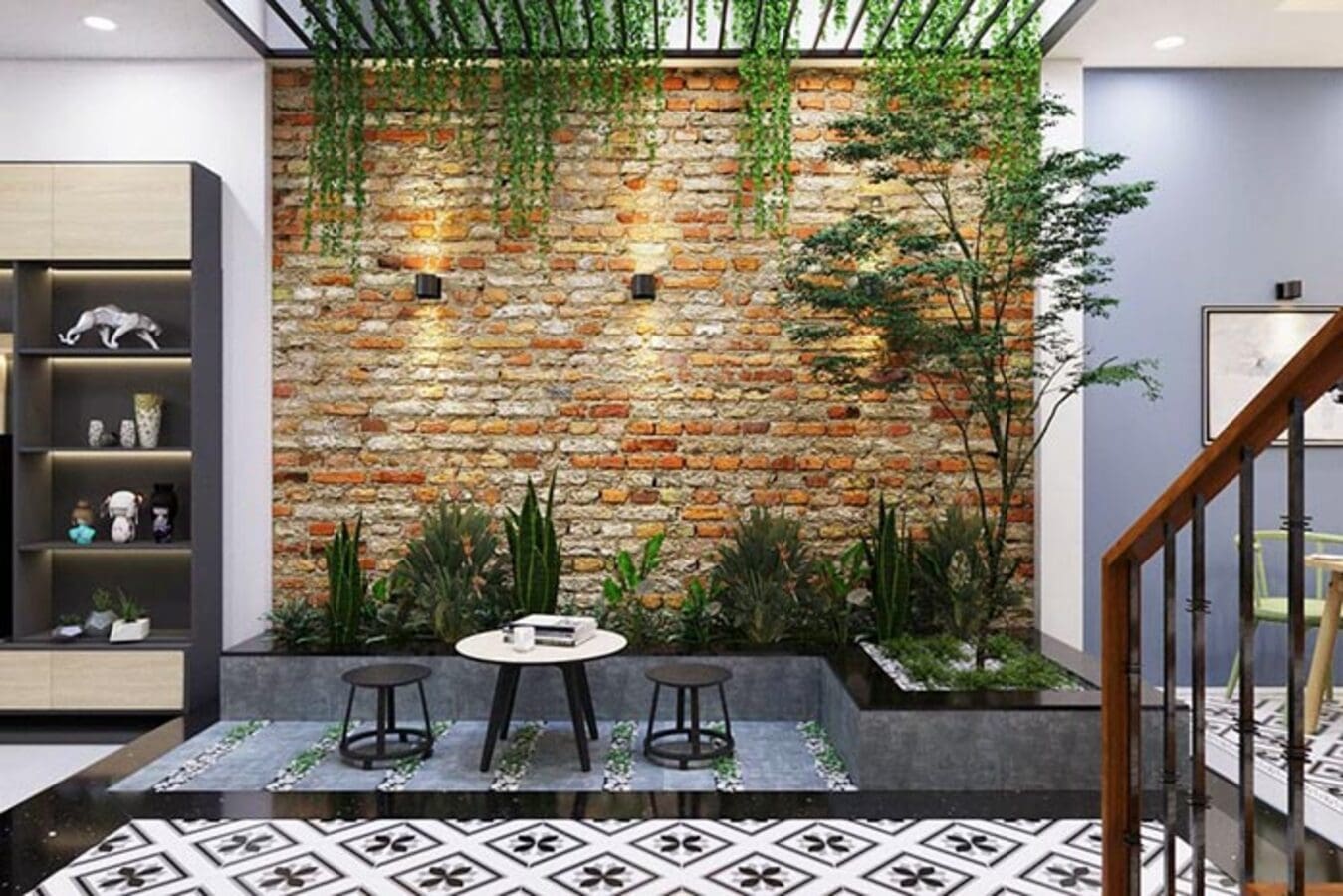 Phòng khách với vườn cây mini bên cạnh sẽ giúp bạn cảm thấy dễ chịu như đang được hòa mình với thiên nhiên tươi đẹp