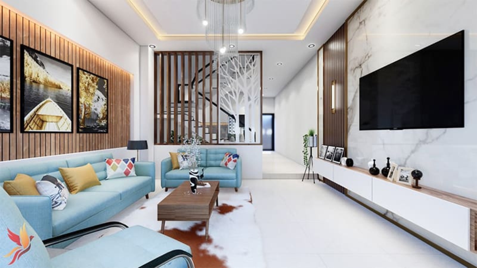 Không gian mở sẽ giúp cho phòng khách của bạn được thông thoáng, tránh “tù túng” và ngột ngạt so với phòng kín