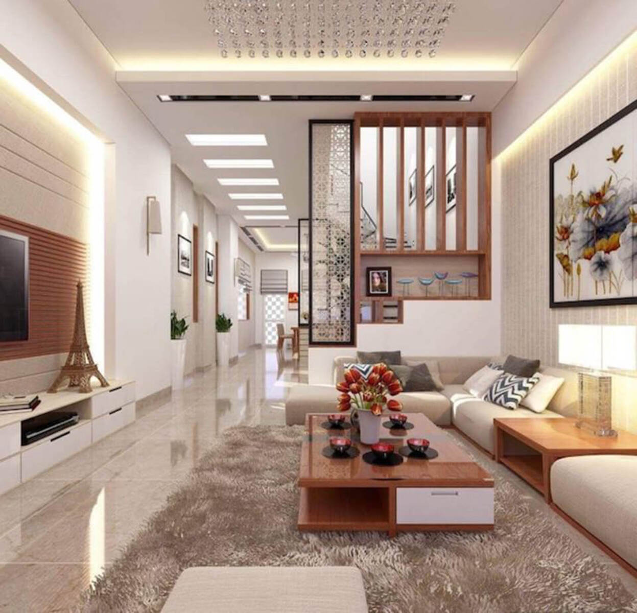 Phòng khách nhà ống đẹp với thiết kế tuy đơn giản nhưng vẫn đủ sức hút