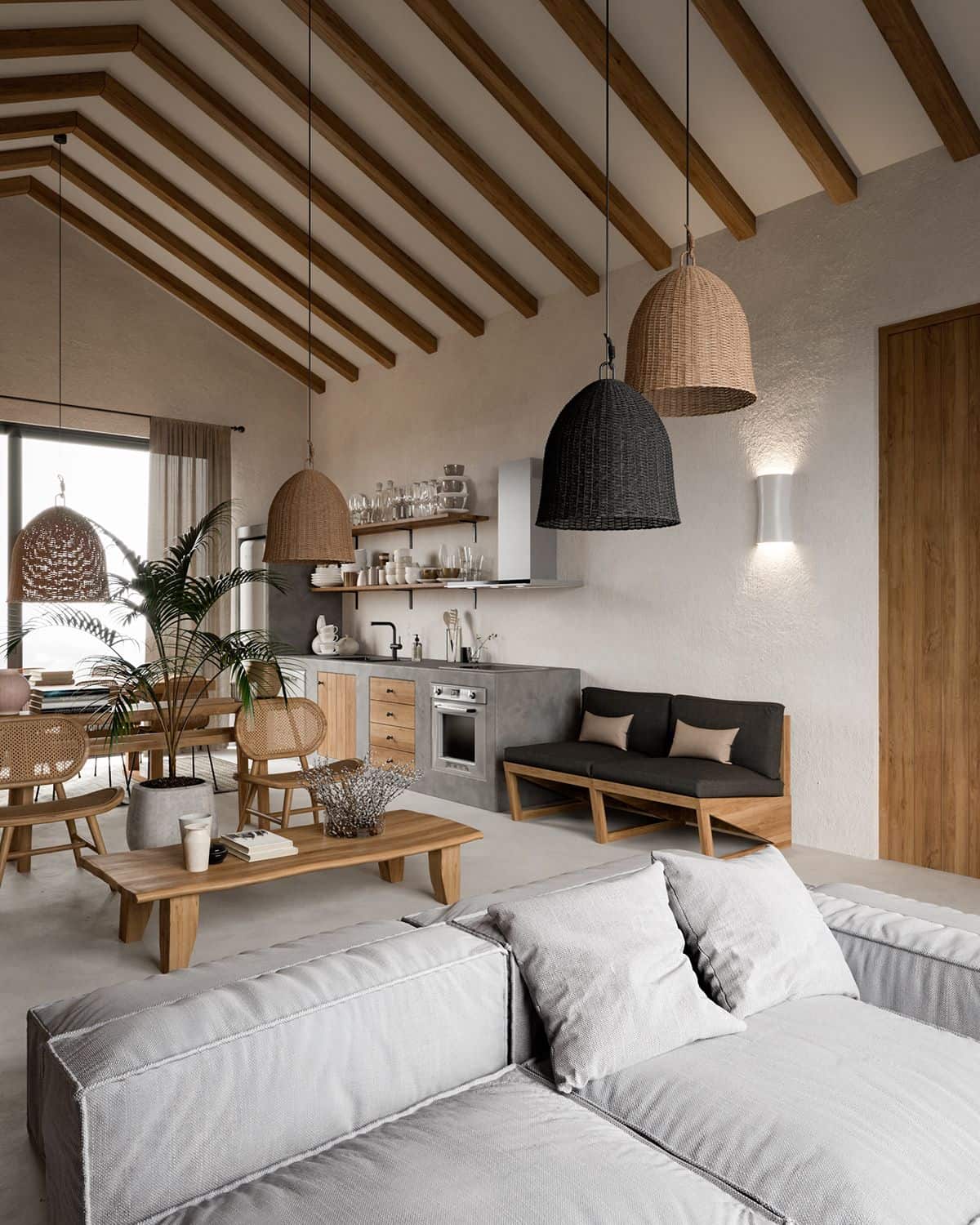 Mẫu phòng khách có nội thất hài hòa, gần gũi