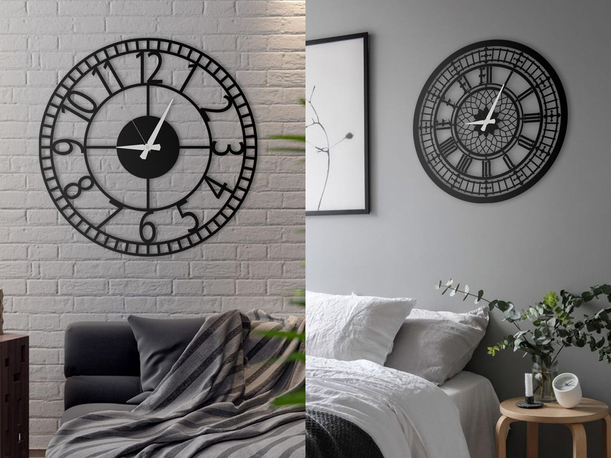 Đồng hồ treo tường không chỉ để nhắc nhở bạn về giờ giấc mà còn là vật dụng trang trí đầu giường phòng ngủ đẹp mắt