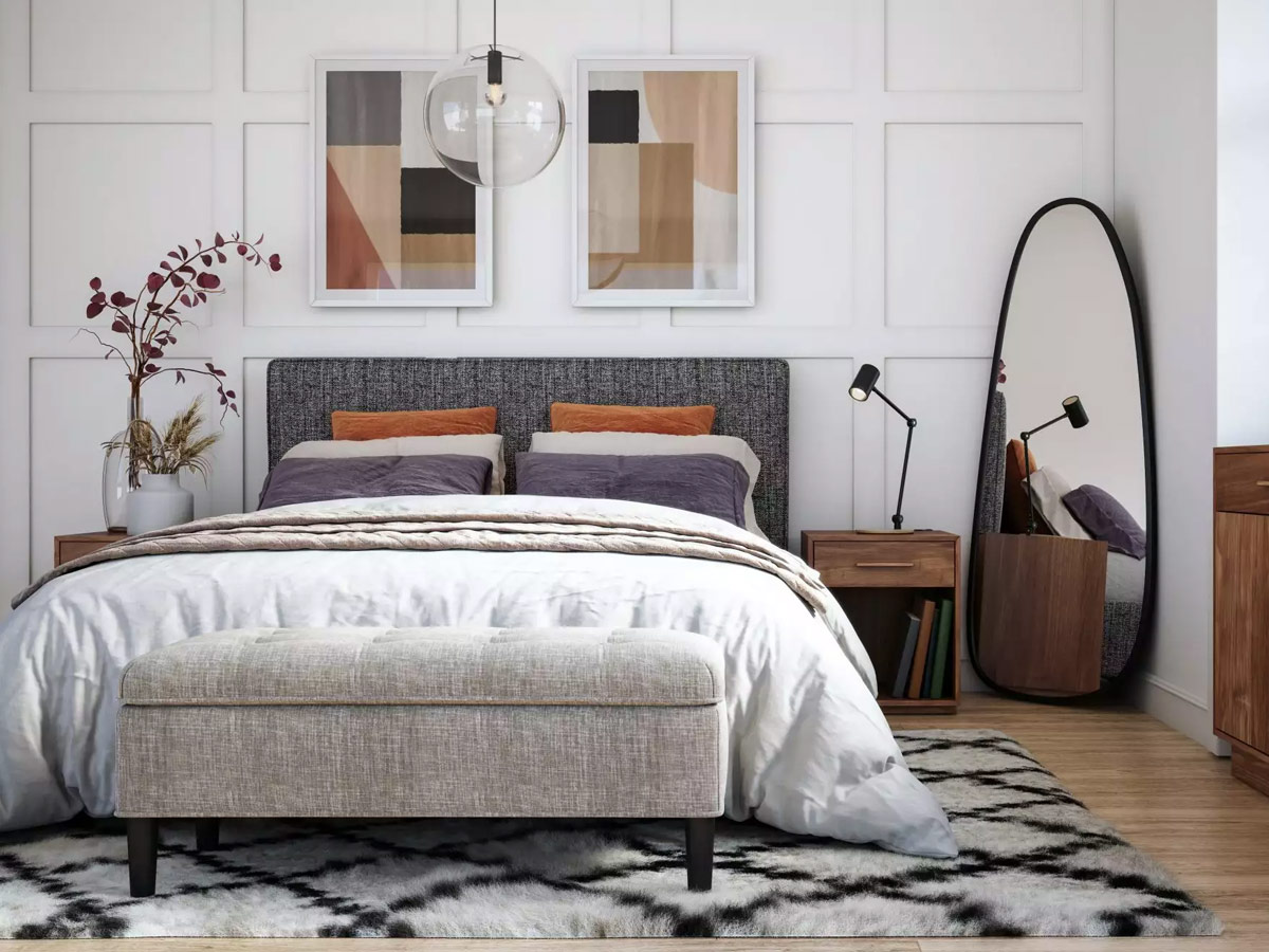 Những mẫu thảm trải sàn sẽ giúp mang lại sự ấm áp và nổi bật cho toàn bộ không gian phòng ngủ