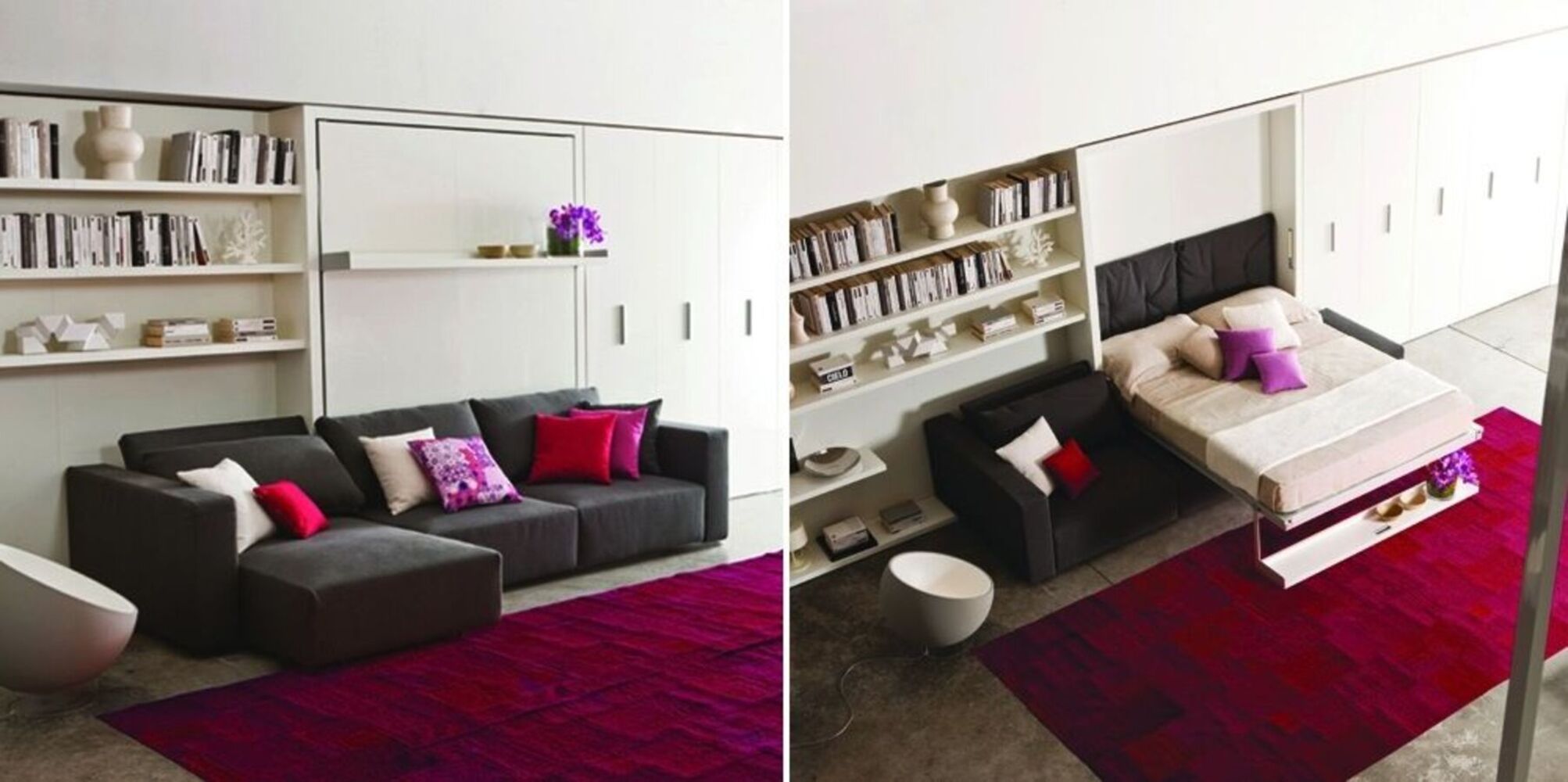 Mẫu thiết kế cho thấy việc chọn nội thất đa năng vô cùng tiện lợi, bạn có thể kết hợp phòng ngủ và phòng khách rất dễ dàng mà không tốn nhiều diện tích