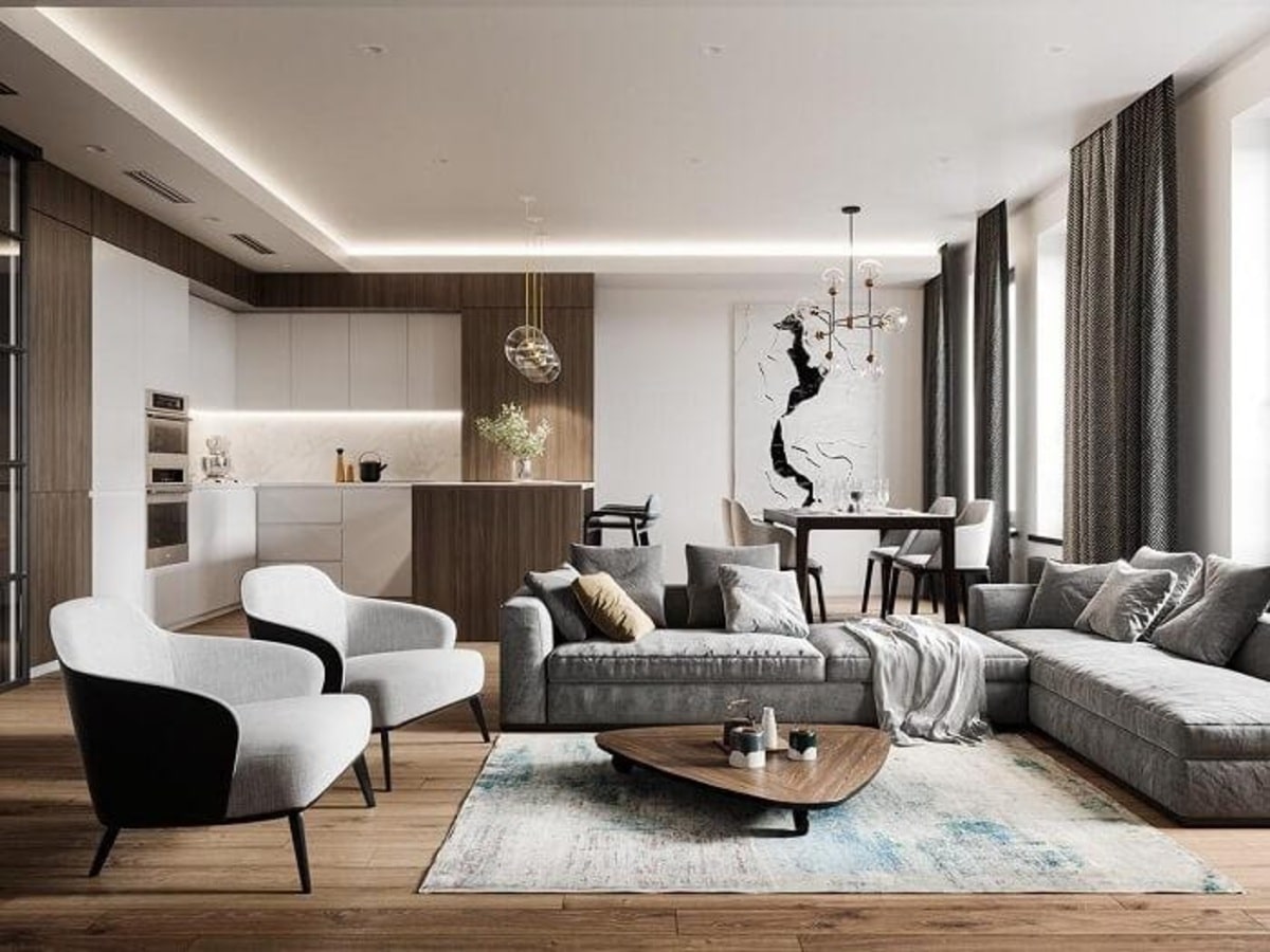 Sự hòa quyện giữa đường nét thẳng và cong mang lại vẻ đẹp hài hòa, thanh nhã cho căn phòng