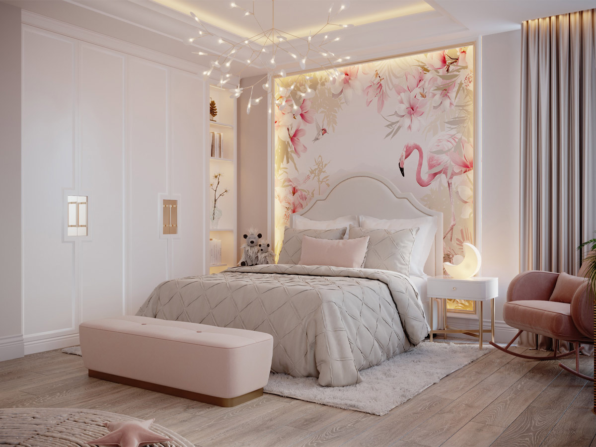 Một căn phòng tràn ngập màu hồng kết hợp với phong cách tân cổ điển sẽ hạ gục bất cứ cô nàng điệu đà nào