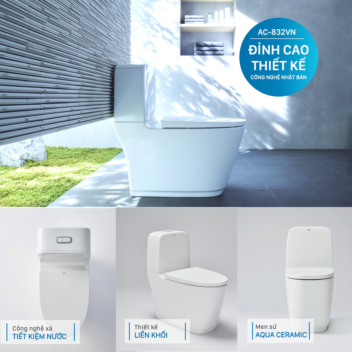 Bàn cầu 2 khối AC-832VN thiết kế siêu đẹp thuộc bộ sưu tập S200 LINE INAX