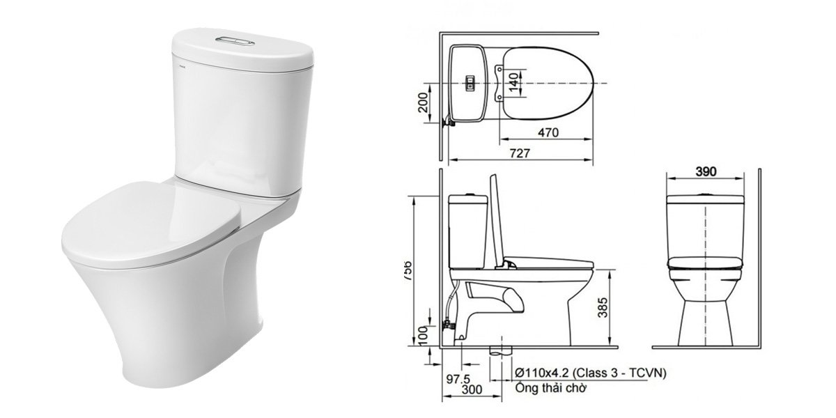 Chi tiết kích thước bồn cầu 2 khối