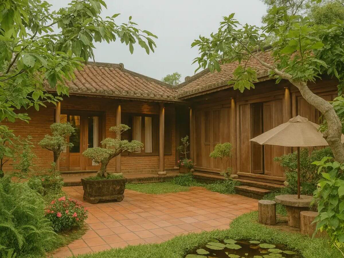 Mẫu nh&agrave; gỗ s&acirc;n vườn đẹp, h&agrave;i h&ograve;a với thi&ecirc;n nhi&ecirc;n