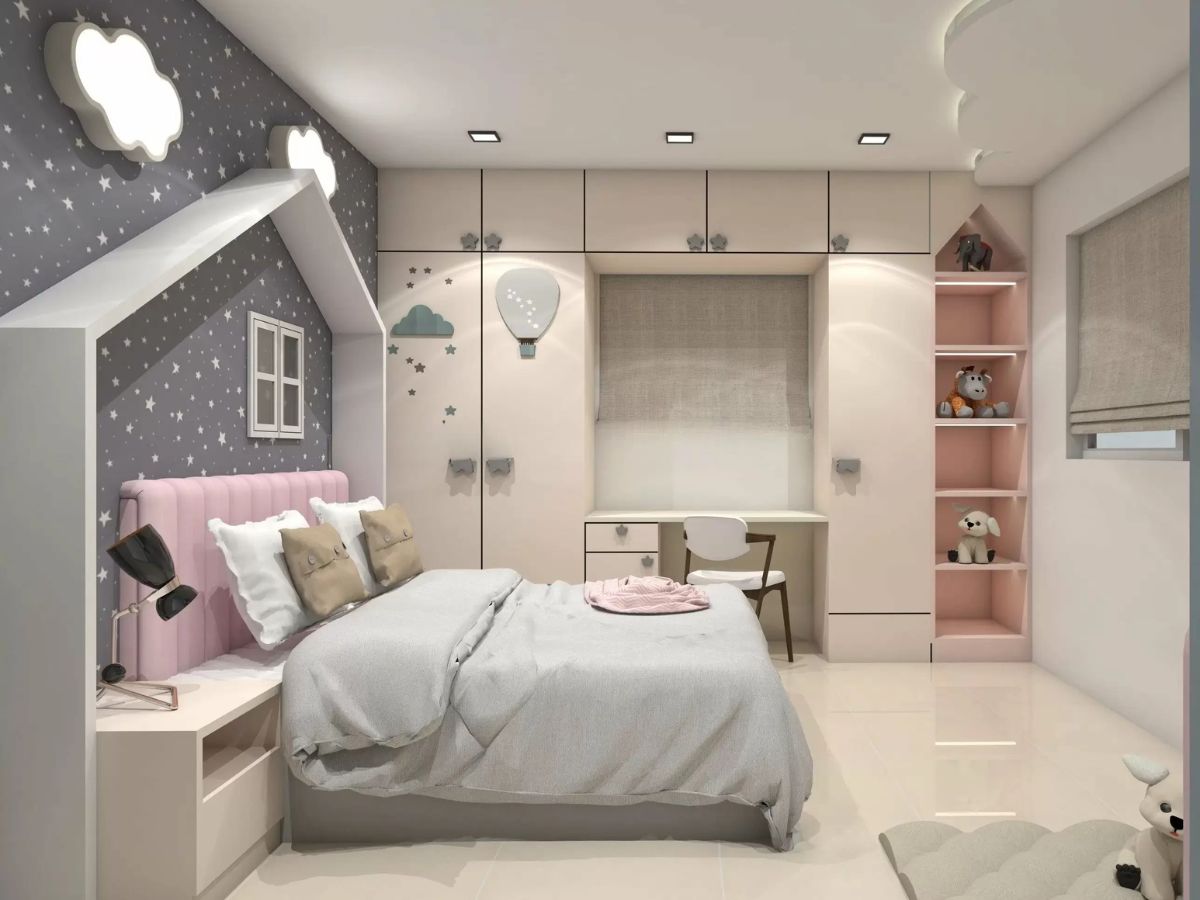 Mẫu ph&ograve;ng ngủ dễ thương cho b&eacute; g&aacute;i với thiết kế độc đ&aacute;o, vui nhộn