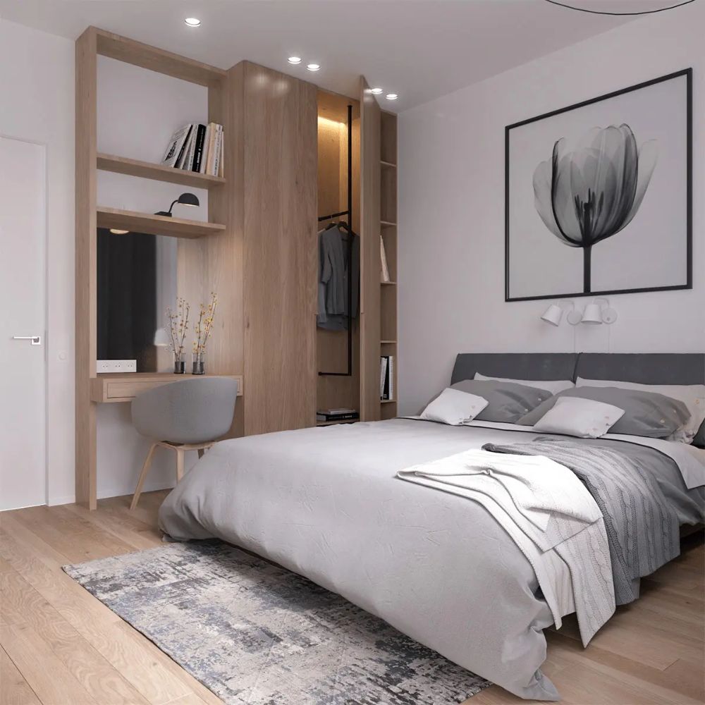 Ph&ograve;ng ngủ 9m2 hiện đại, tối giản v&agrave; gọn g&agrave;ng
