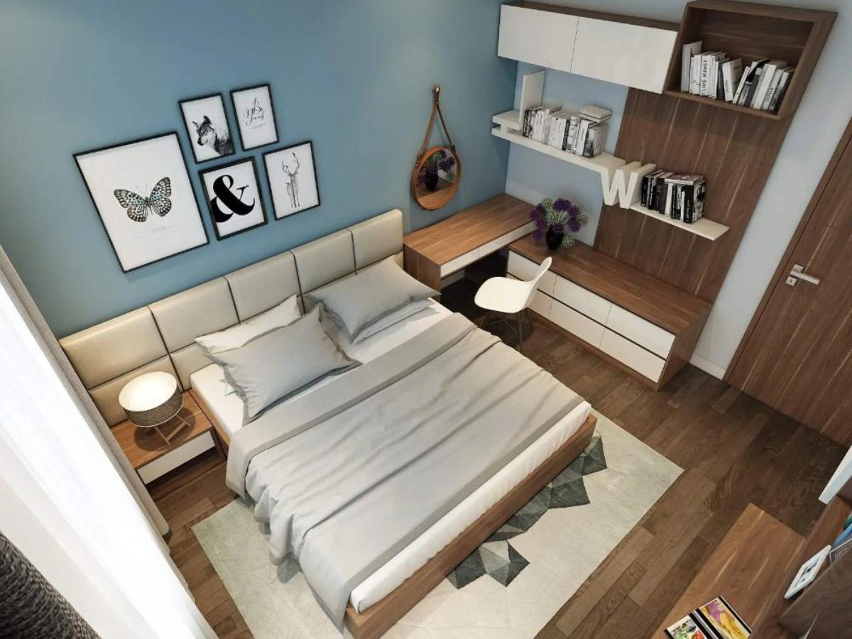 Ph&ograve;ng ngủ 10m2 với nội thất gỗ ấm c&uacute;ng, h&agrave;i h&ograve;a