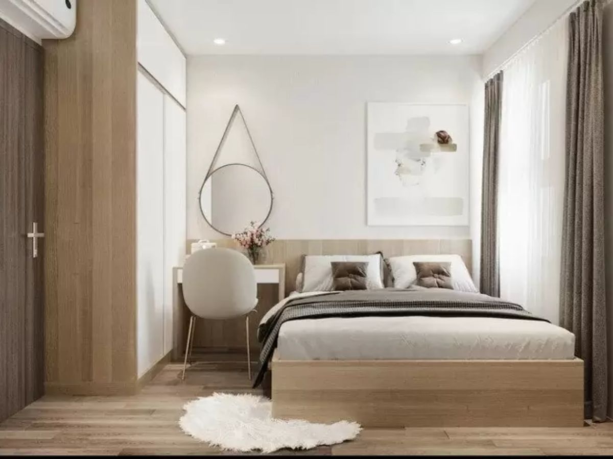 Ph&ograve;ng ngủ 11m2 c&oacute; thể bố tr&iacute; giường đ&ocirc;i v&agrave; g&oacute;c trang điểm nhỏ