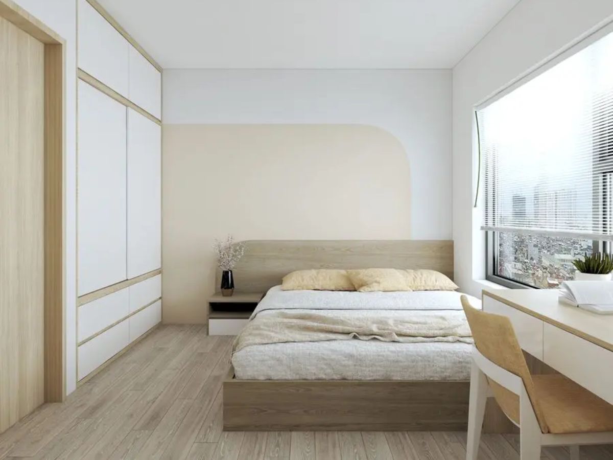 Ph&ograve;ng ngủ 15m2 c&oacute; tủ &acirc;m tường v&agrave; cửa sổ đ&oacute;n &aacute;nh s&aacute;ng tự nhi&ecirc;n