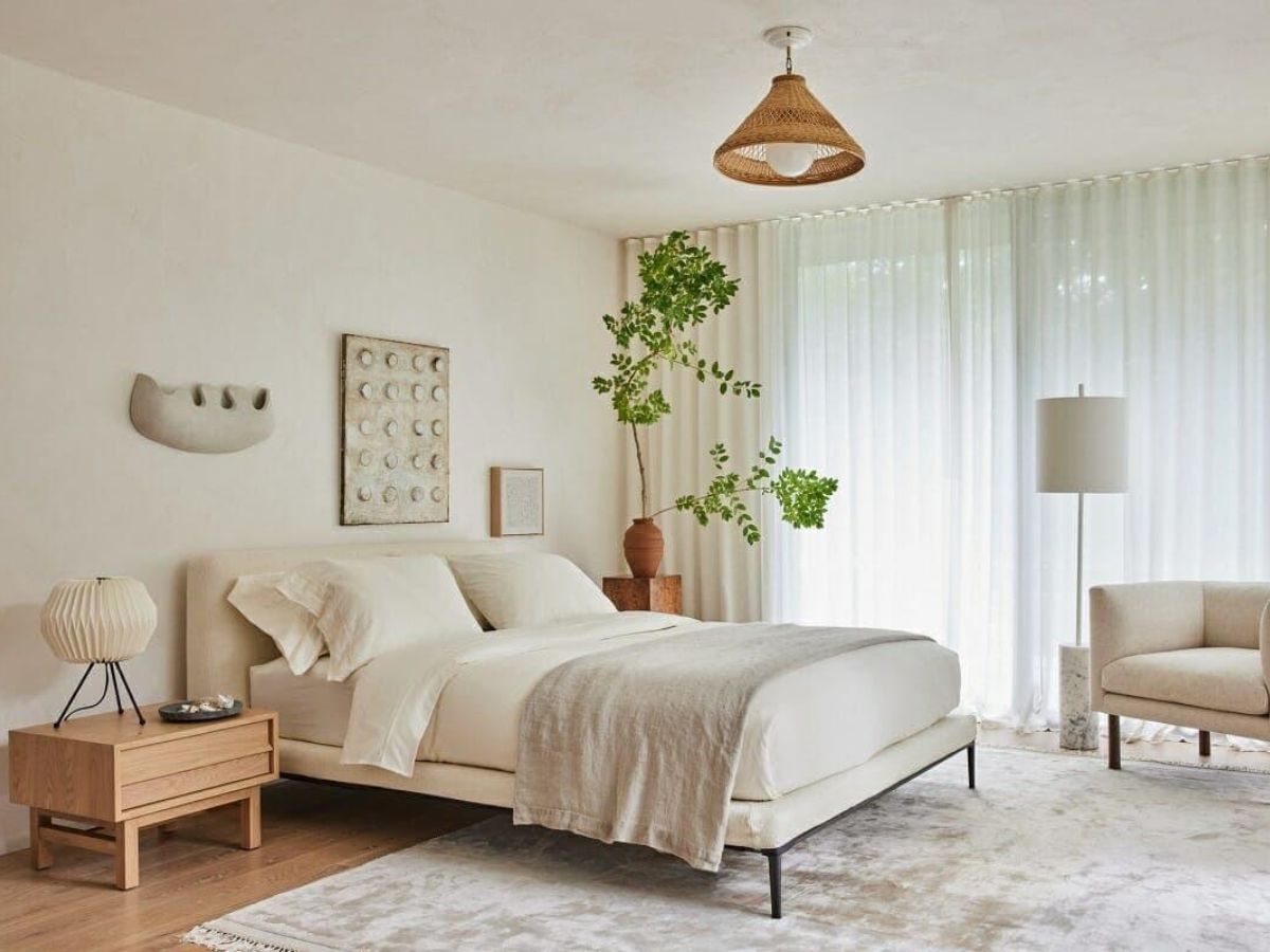 Ph&ograve;ng ngủ 17m2 được trang tr&iacute; th&ecirc;m chậu c&acirc;y xanh