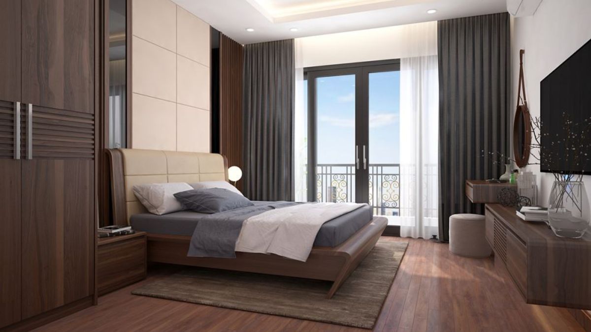Ph&ograve;ng ngủ 18m2 được bố tr&iacute; th&ecirc;m ban c&ocirc;ng thư gi&atilde;n