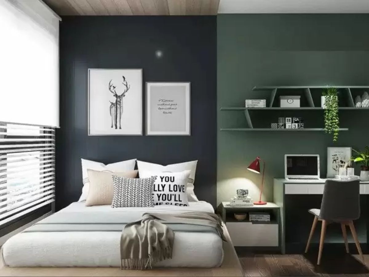Ph&ograve;ng ngủ tối giản, đầy đủ tiện nghi d&agrave;nh cho nam