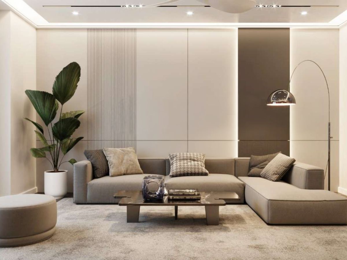 Một chiếc đ&egrave;n đứng cạnh sofa vừa gi&uacute;p chiếu s&aacute;ng vừa tạo điểm nhấn bắt mắt cho ph&ograve;ng kh&aacute;ch