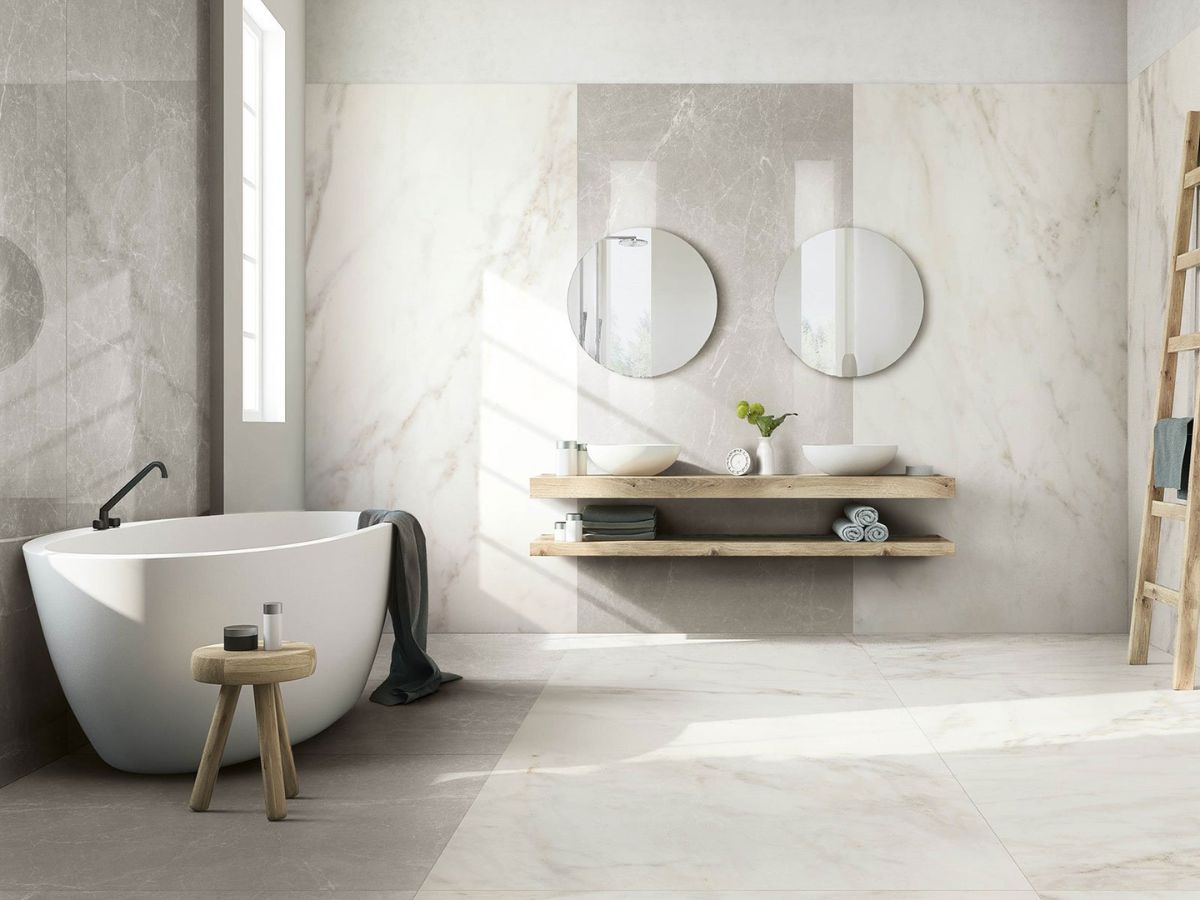 Gạch nh&agrave; tắm hoạ tiết giả đ&aacute; gi&uacute;p kh&ocirc;ng gian tăng th&ecirc;m sự tinh tế v&agrave; sạch sẽ