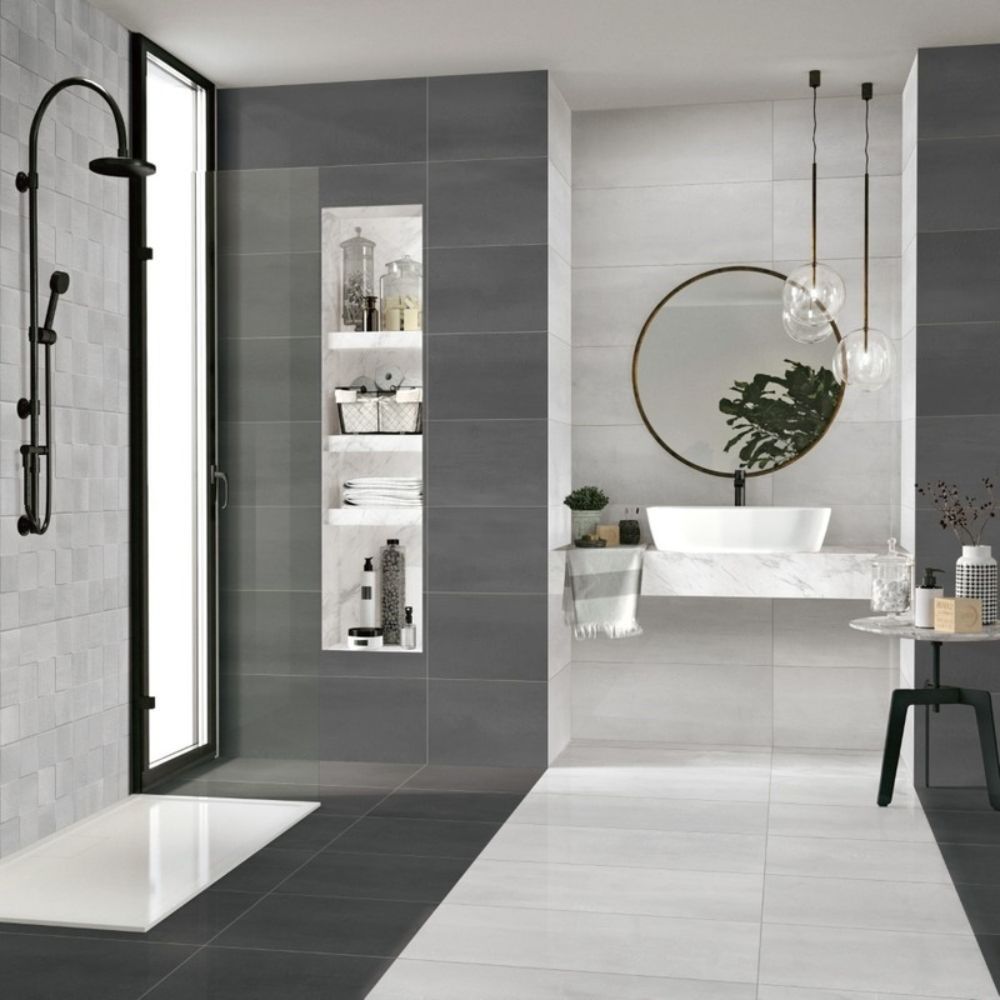 Gạch l&aacute;t nền nh&agrave; tắm phong c&aacute;ch hiện đại 1