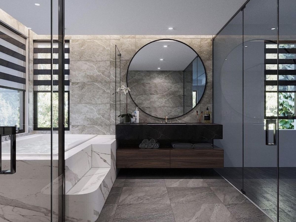 Gạch l&aacute;t nền nh&agrave; tắm phong c&aacute;ch hiện đại 2