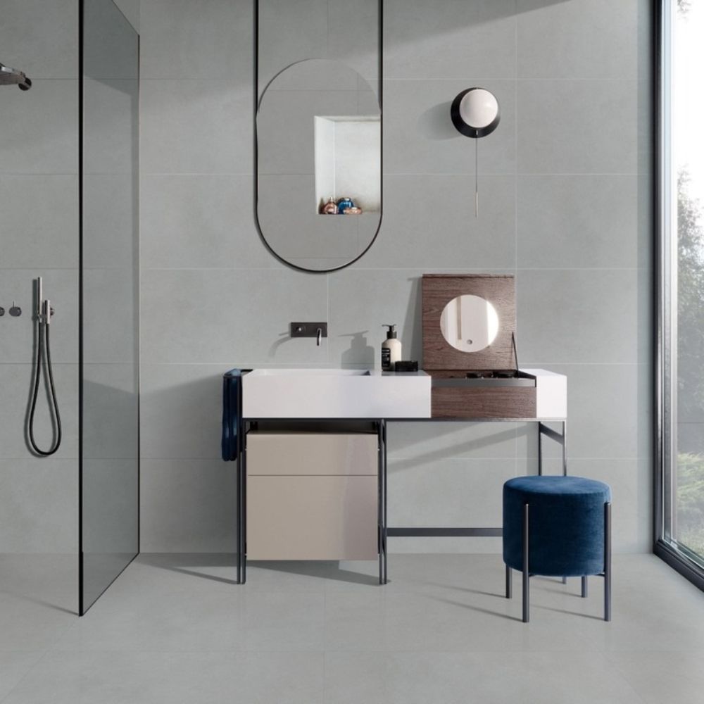 Gạch l&aacute;t nền nh&agrave; tắm phong c&aacute;ch tối giản